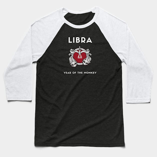 LIBRA / Year of the MONKEY Baseball T-Shirt by KadyMageInk